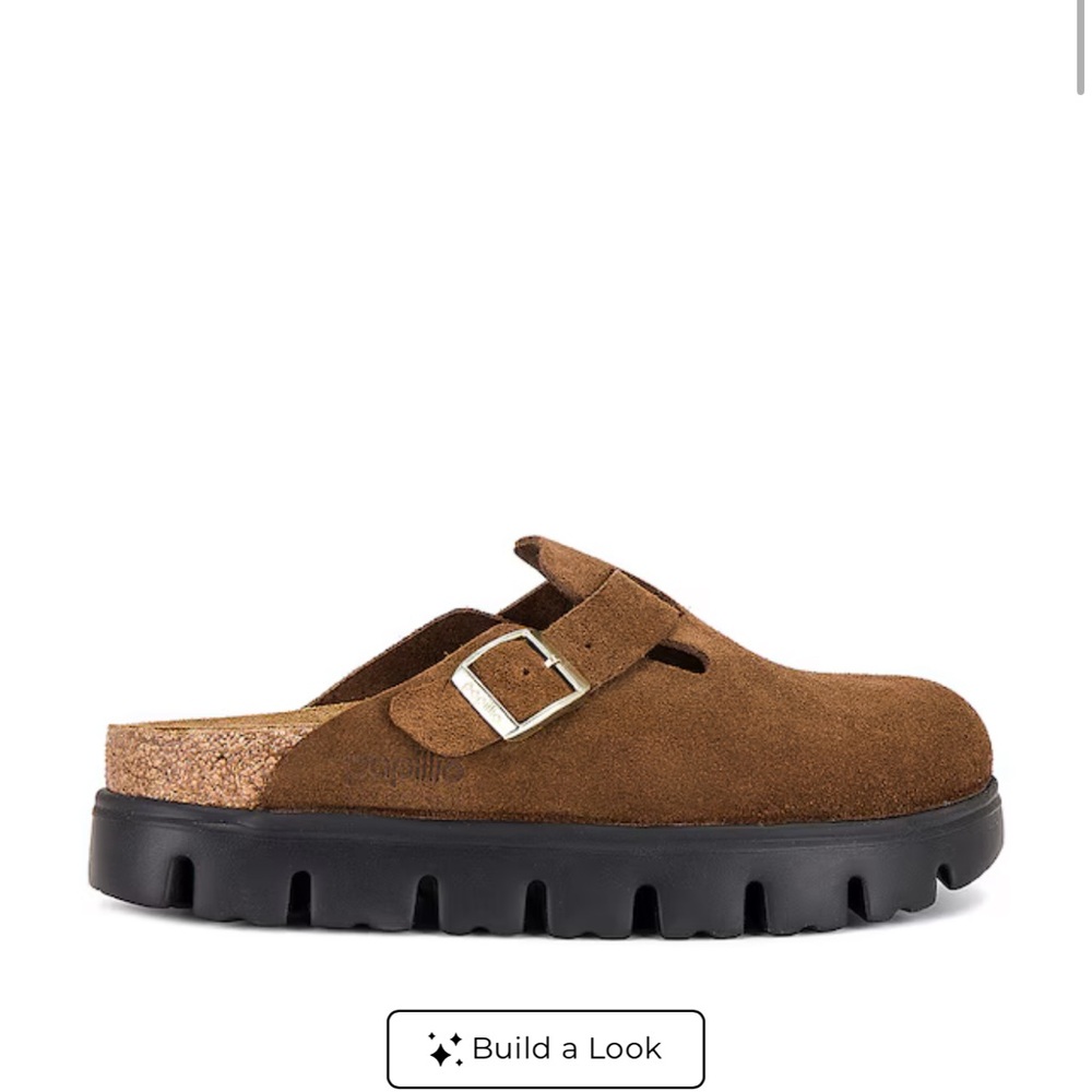 Birkenstock Brown Suede Clog Mule with Black Lug Sole